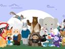 Group of all the Salesforce characters standing on a hill