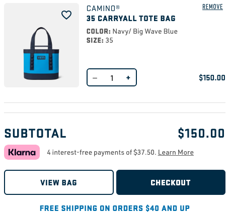 Positive example of a checkout screen depicting product details, price, and cost of shipping.