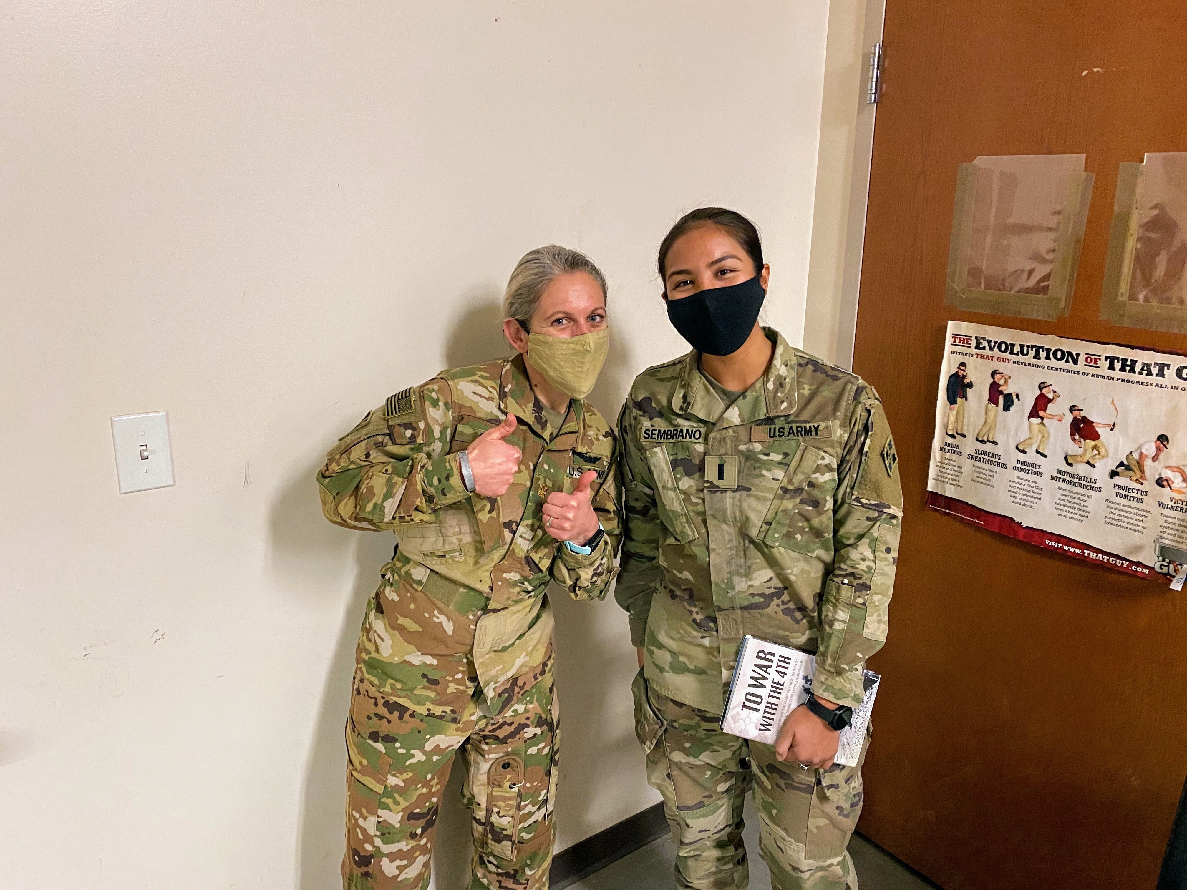 Kim, with her Army mentor LTC Nerea Cal, after getting promoted to First Lieutenant at Fort Carson, CO.