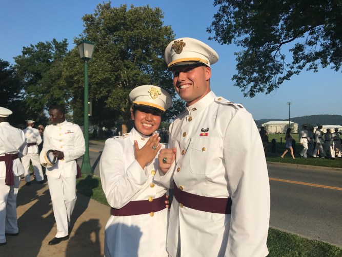 Kim and her husband Matt at their ring ceremony at West Point, NY.