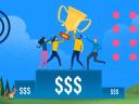 an incentive compensation manager hoisting trophy