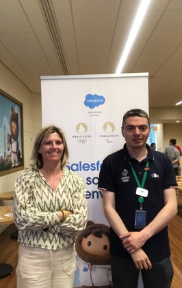 Cyril (R) with mentee Mirabelle, who participated in three Olympic Games in half-pipe snowboarding.
