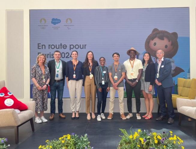 Salesforce mentors and athletes together on the launch day of the "Athletes in Tech" program in Paris.