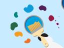 Illustration of a paint brush with color splatters