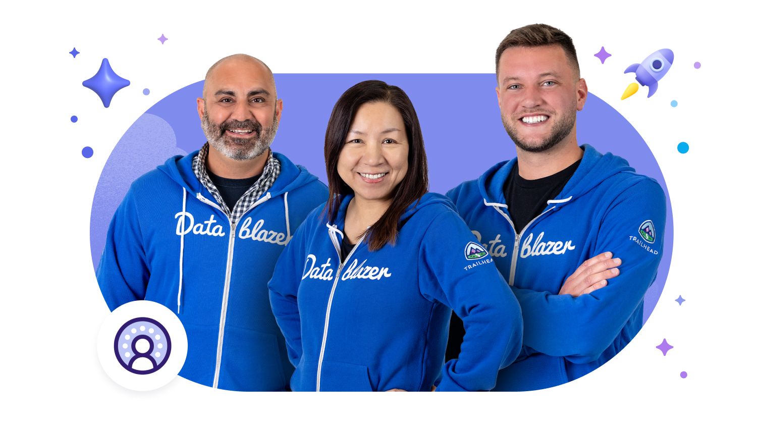 Image of 3 people wearing Datablazer hoodies