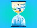 hourglass showing in-office and remote workers.