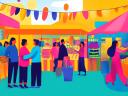 Bright illustration of a marketplace with people