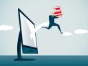 Illustration of Small business owners taking free online courses for skill enhancement.