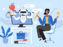 A person sits in front of a computer to reskill on AI education.