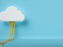 Illustration of cloud tech with plugs in blue