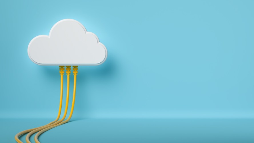 Illustration of cloud tech with plugs in blue