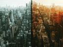 Business city landscape divided to show the bridge of the digital divide.