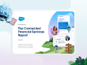 The cover of the Connected Financial Services Report with an Agent Einstein character flying in the upper left corner holding a calculator and foliage in the lower right corner.