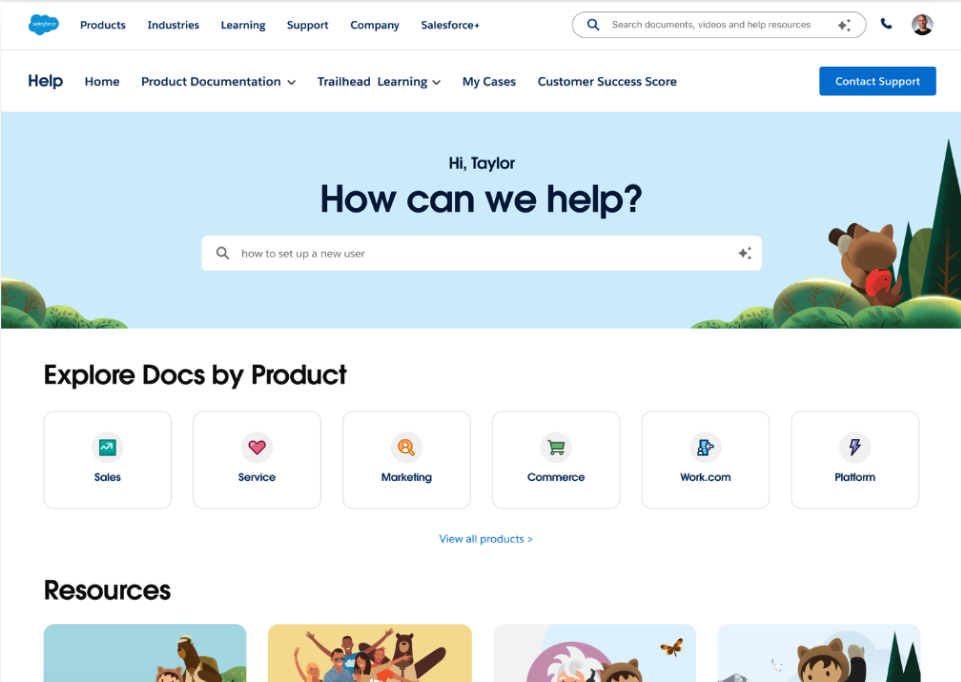 A "before" version of the help portal, which has a "How can we help?" field at the top, with additional tiles beneath it offering options for users to click through.