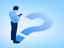 Man holding cell phone in front of a question mark: AI agent