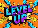 Illustration of crm LEVEL UP comic book pow with stars and lightning bolts