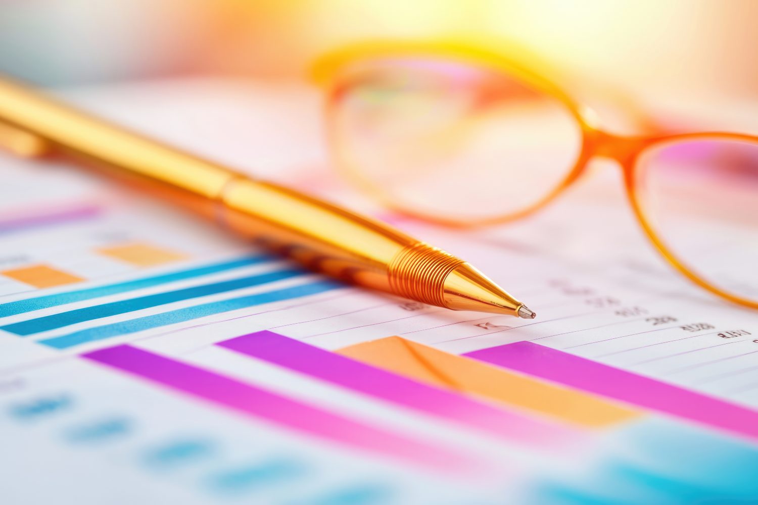 Glasses, pen and paper showing gross profit margin.