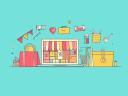 Illustration of a storefront builder on a website for small business.