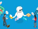 Illustration showing human teams working with AI.
