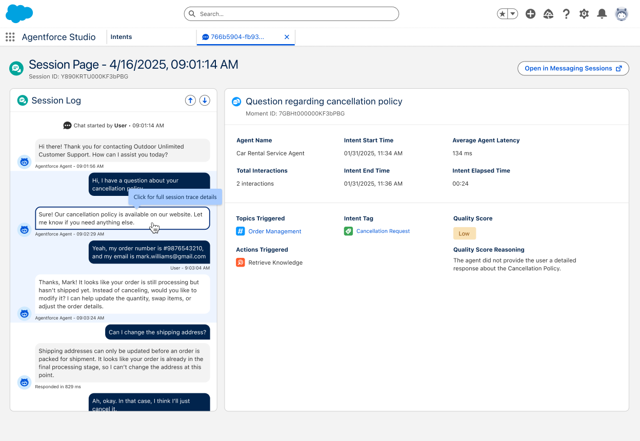 First of two related images that show session trace details. 
