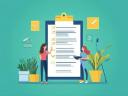Illustration showing a smb owner and large clipboard checking things off a task management list.