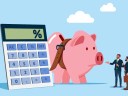 Illustration showing a business owner creating a budget with worksheets and a calculator.