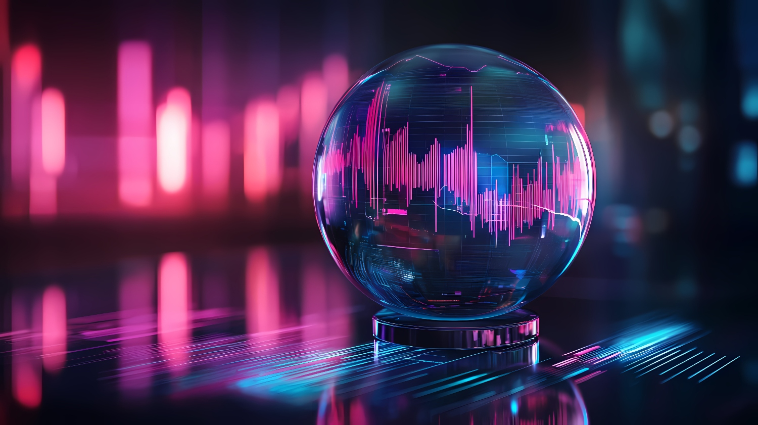 A handheld globe showing a reflection of a cityscape showcasing the future of SMB by asking AI.