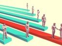 Illustration of a sales team on their own trajectory arrows showing a sales coach result.