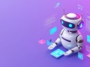 Illustration of a chatbot handling calls and emails on a hologram screen.