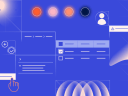 On a light violet background, there are different shapes and representations of components in SLDS 2.