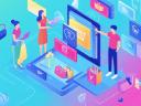 Illustration of a hyper-personalized experience for customers in a floating digital icon and phone around two people.