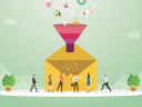 Illustration of lead management for small business owners showing a funnel of leads oversized.