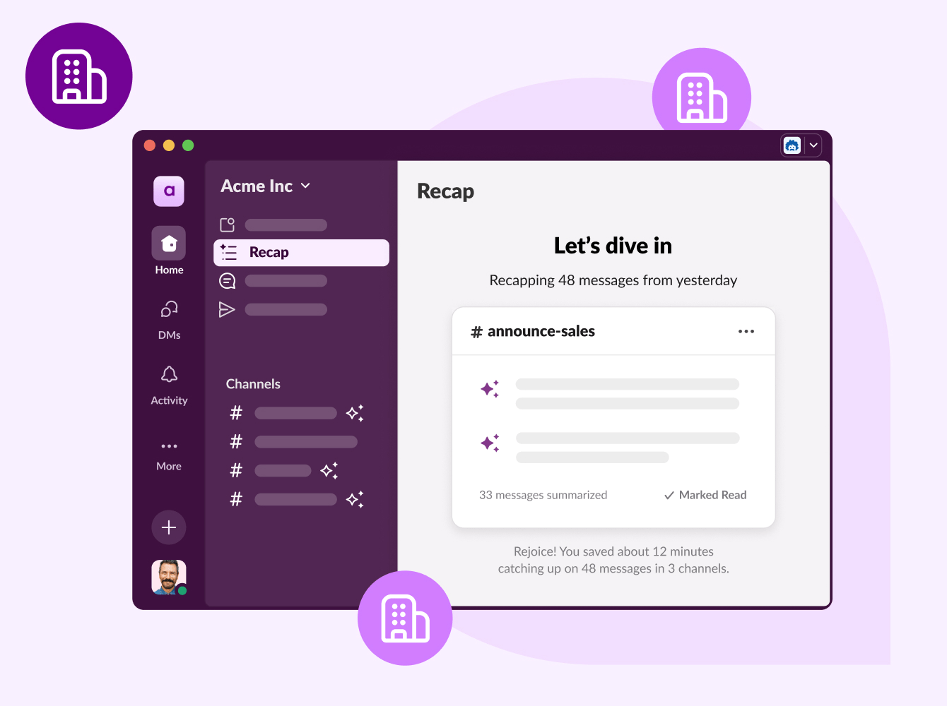 Illustration of Slack as it appears on desktop.