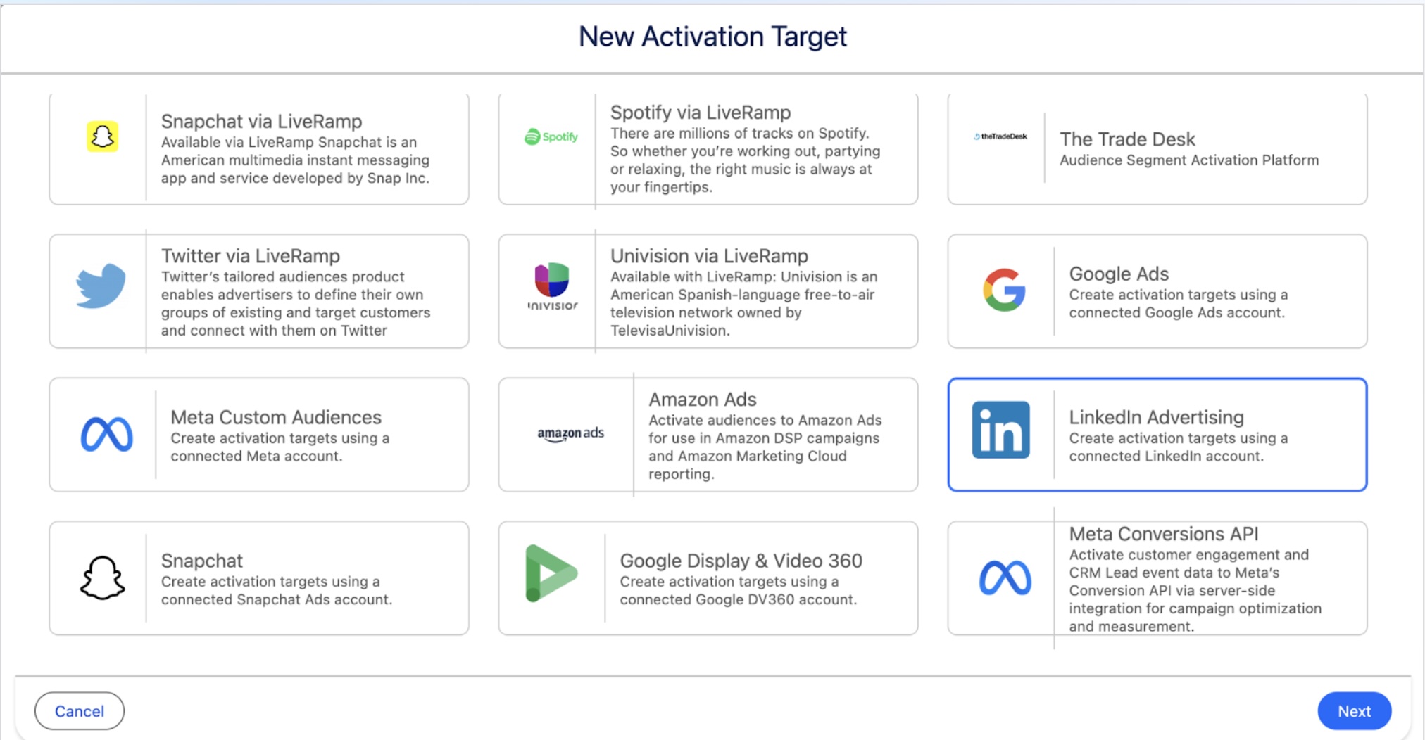 Activate B2B segments to destinations like LinkedIn