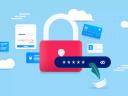 Illustration showing a lock hovering near login forms and a password field.