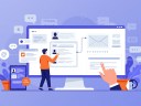 Illustration of a small business owner using agentic AI in their CRM.