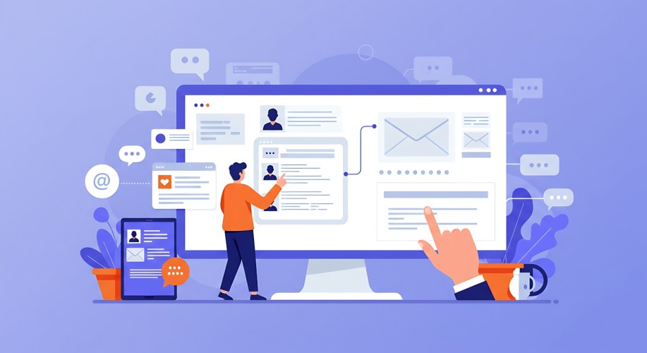 Illustration of a small business owner using agentic AI in their CRM.