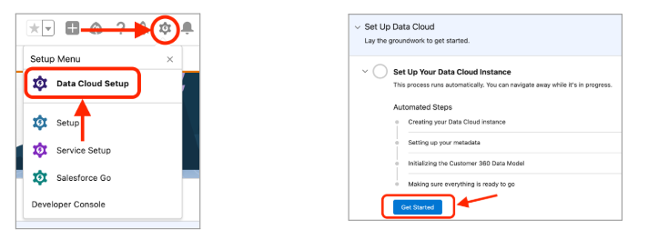 Screenshot of how to activate Data Cloud in your Salesforce Foundations instance.