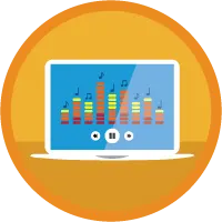 An illustration showing a laptop with charts on the screen.