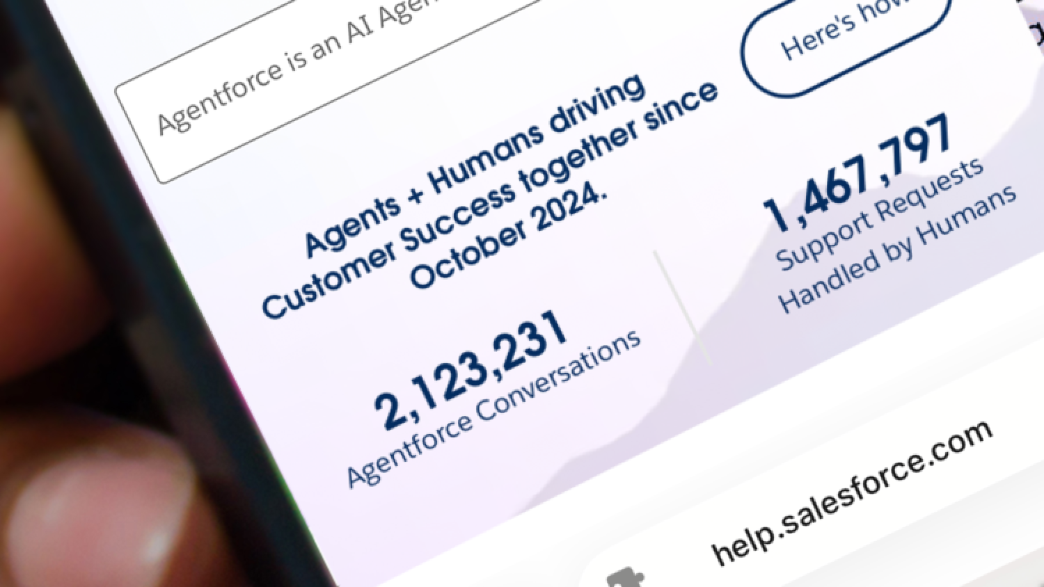 Image of Agentforce on Help displaying one million support requests handled.