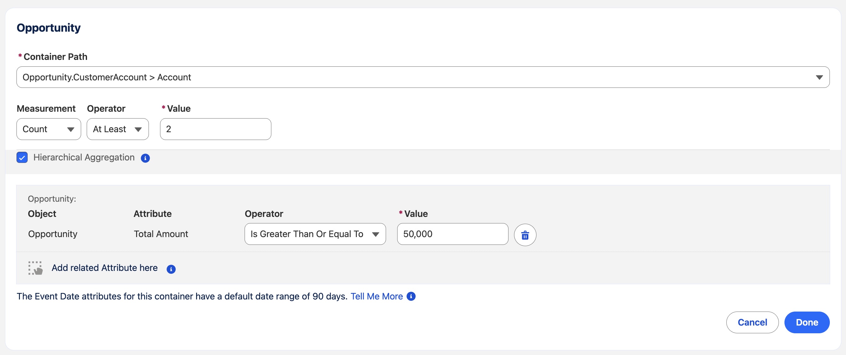 Hierarchical Aggregation for Opportunity in B2B Account based Segment