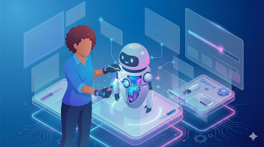 Developer physically building an AI agent.