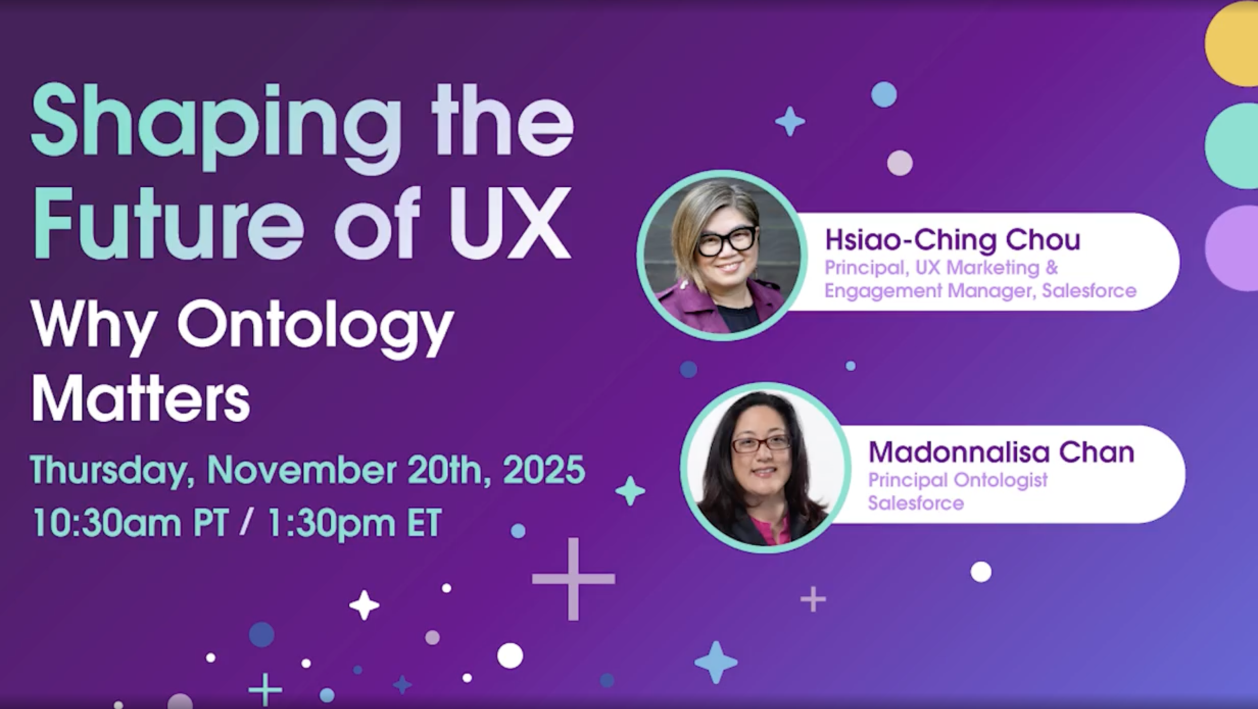 Screenshot of title of video with pictures of two speakers.