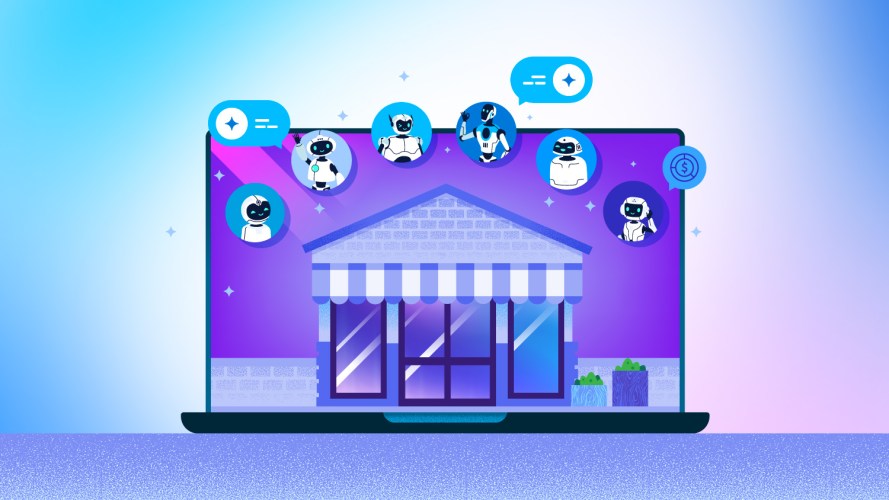 Illustration showcasing Agentforce working for small businesses through AI agents.