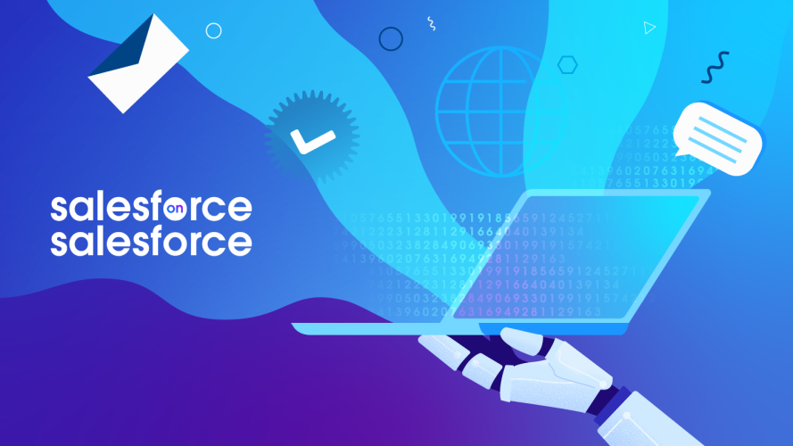 An illustration showing a robotic hand holding a laptop computer, reflecting AI Agents and employee IT tickets.