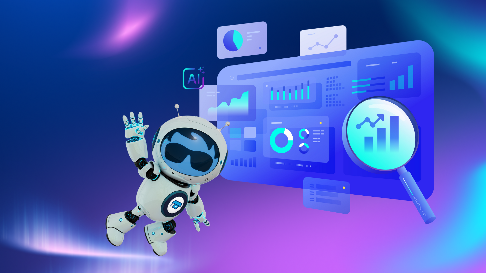 Illustration of Astro and salesforce for small business highlighting data on a CRM on a purple background.