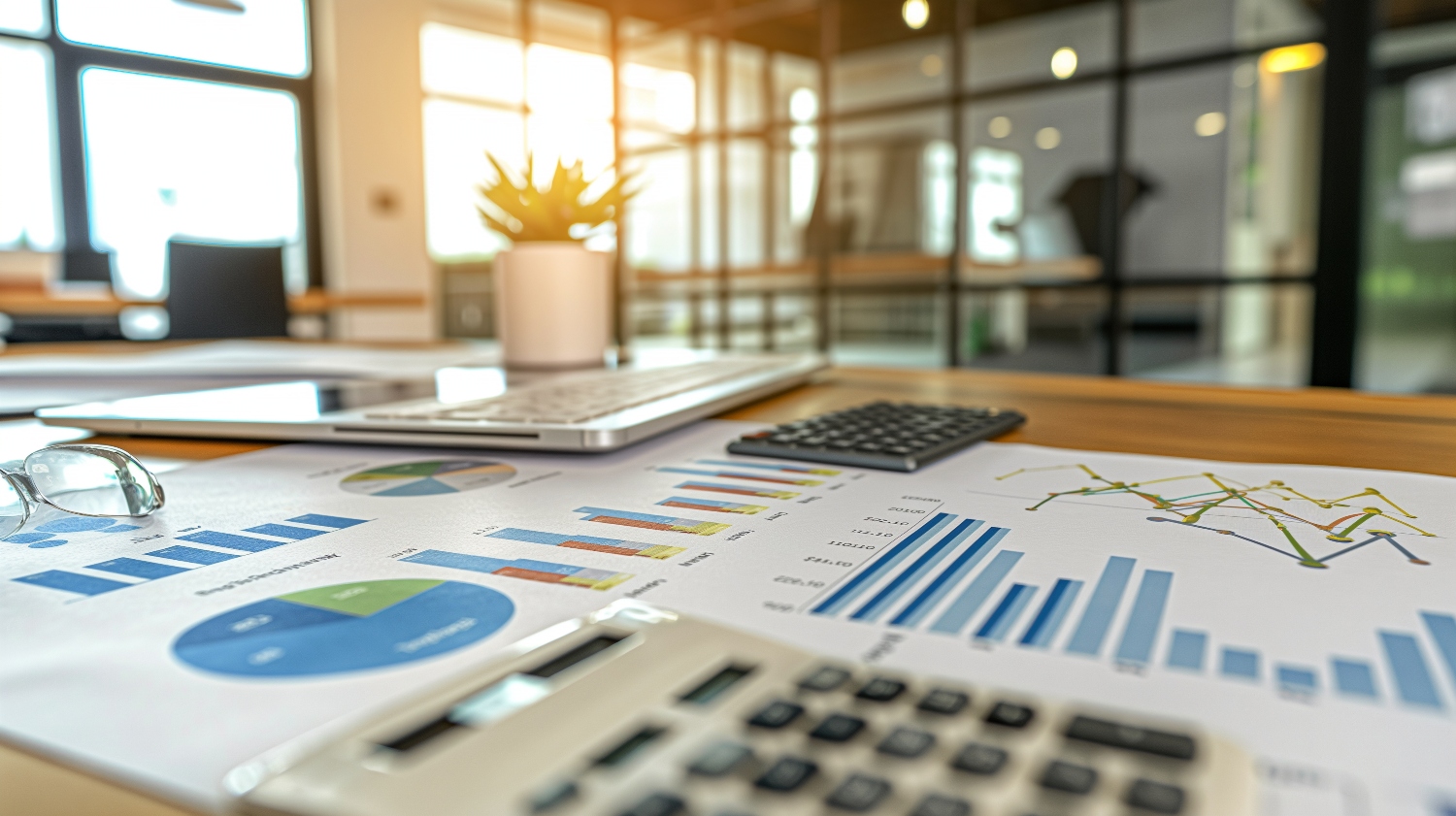A desk in a small business showing financial projections templates.
