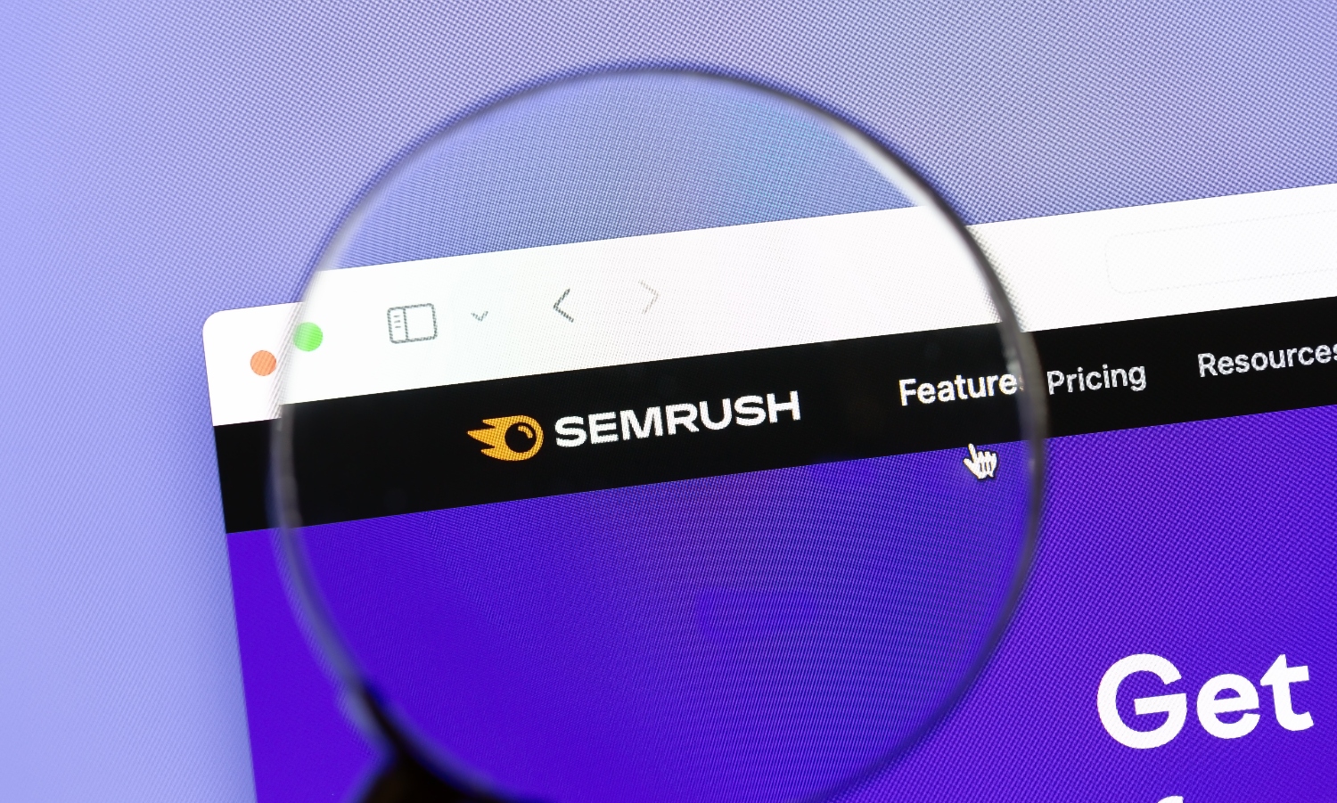 Top left corner of the Semrush website against a purple background.