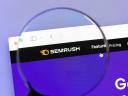 Top left corner of the Semrush website against a purple background.
