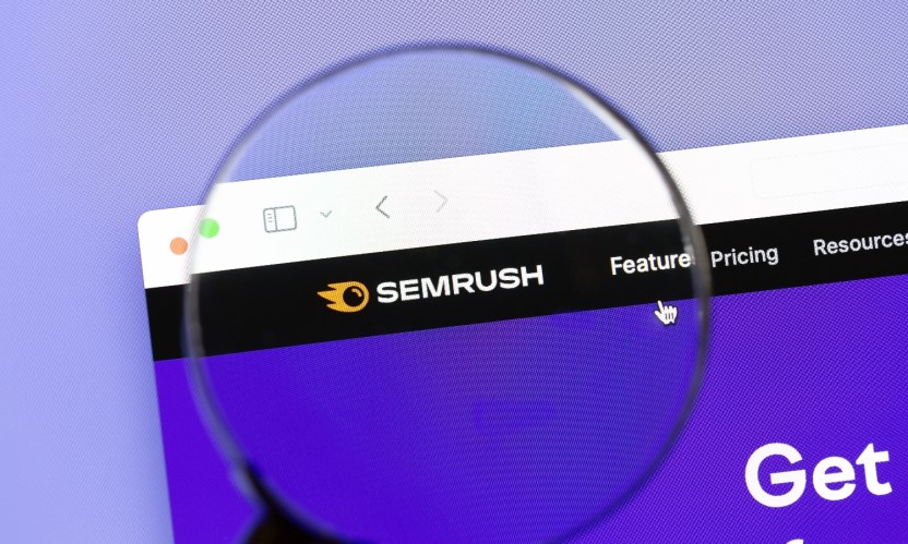 Top left corner of the Semrush website against a purple background.